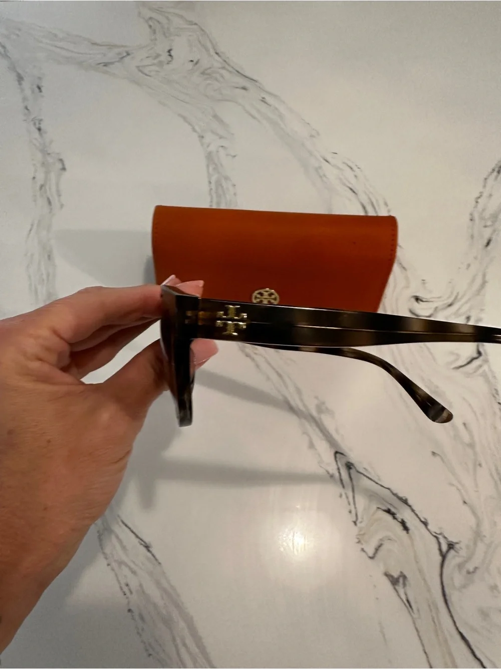 Tory Burch Black Tortoiseshell Sunglasses with Orange Logo Case